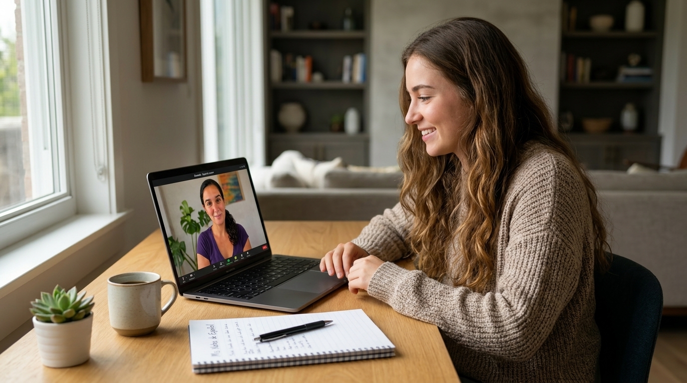 An A-Level Spanish student studying literature online with native tutor