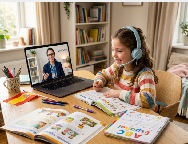 Young child learning Spanish online with Elisabeth