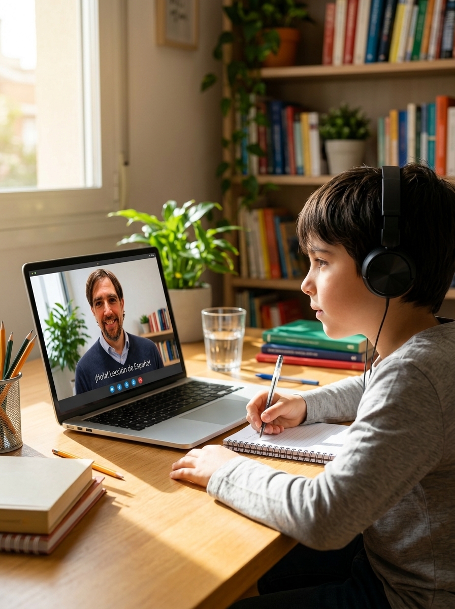 Student receiving tailored online Spanish instruction